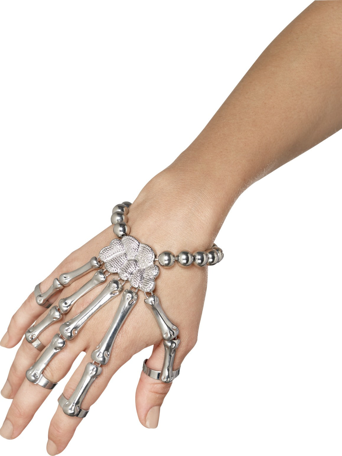 Skeleton Hand Bracelet Silver Bone Gothic Finger Punk Fancy Dress Accessory