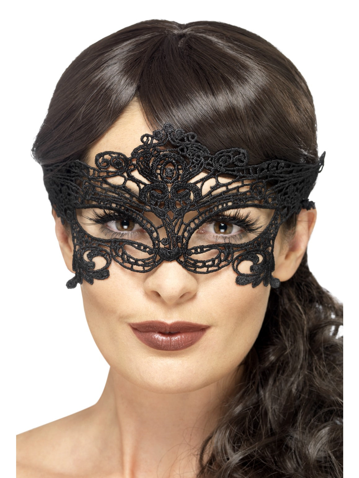 Embroidered Lace Filigree Heart Eyemask Black Ladies Fancy Dress Eye Mask