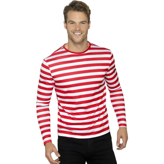 Striped Top T-Shirt Red Black Green Adults Instant Fancy Dress Costume Accessory