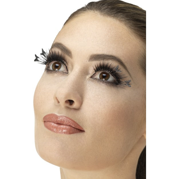 Black False Eyelashes Butterfly Wings + Glue Fake Lash Ladies Fancy Dress Accessory