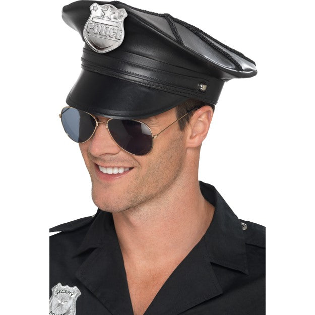 Deluxe Police Hat Mens Ladies Policeman Policewoman Fancy Dress Accessory
