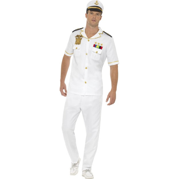 Adult Naval Officer Captain Costume White Mens Fancy Dress Outfit M L