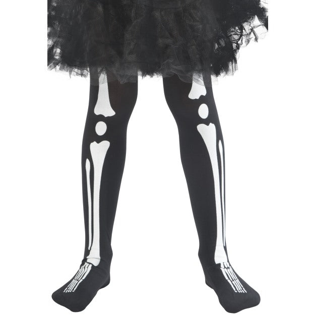 Black White Skeleton Bone Tights Girls Kids Halloween Fancy Dress Costume Accessory