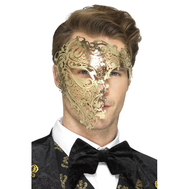 Gold Metal Mask Masquerade Filigree Phantom Adults Fancy Dress