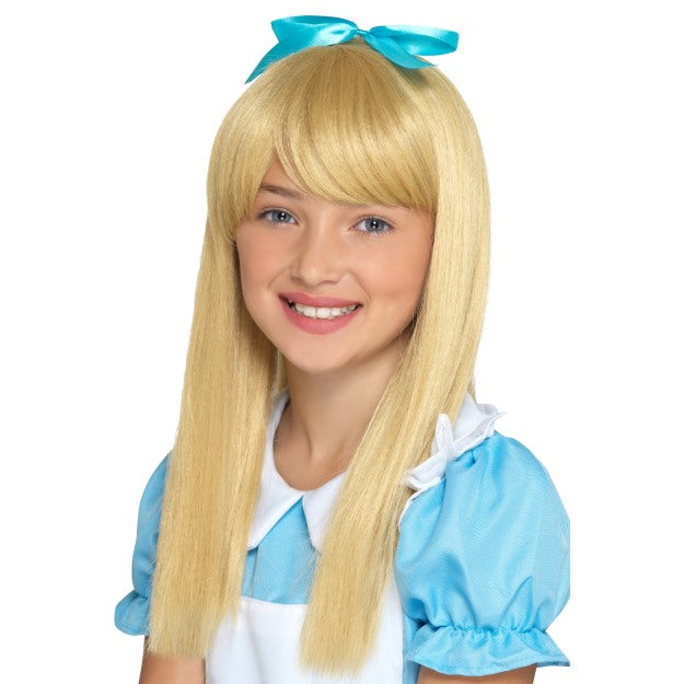 Girls Kids Alice in Wonderland Princess Long Blonde Wig Costume Fairytale New