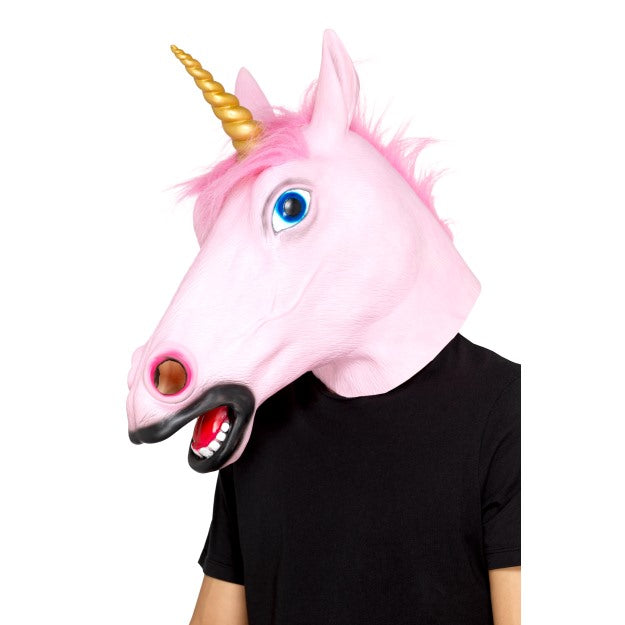 Unicorn Mask Pink Latex Adults Magical Story Creature Fancy Dress Accessory