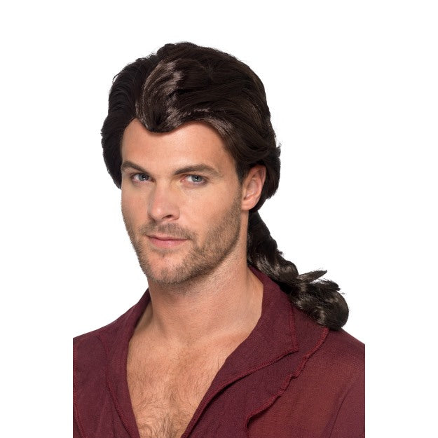 Brown Wig Pirate Benjamin Martin Marauder Ponytail Mens Fancy Dress Wig Long