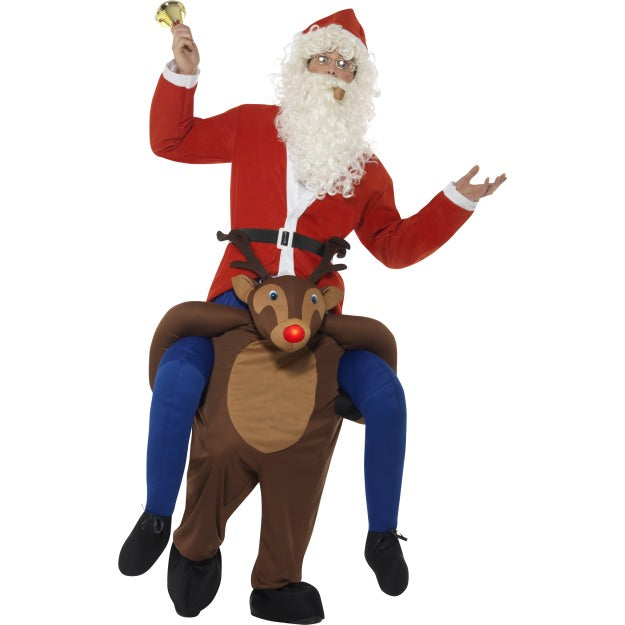 Piggyback Reindeer Rudolf Costume Flashing Nose Xmas Christmas Fancy Dress