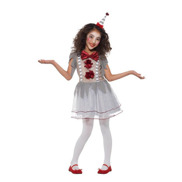 Girls Vintage Clown Costume Scary Circus Halloween Kids Fancy Dress Age 4-12