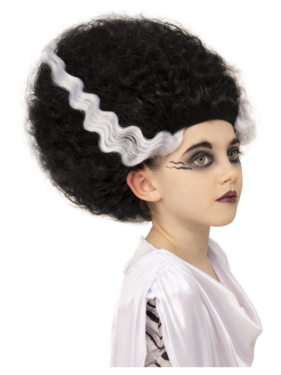 Universal Monsters Bride of Frankestein Girls Black Beehive Fancy Dress Wig Kids