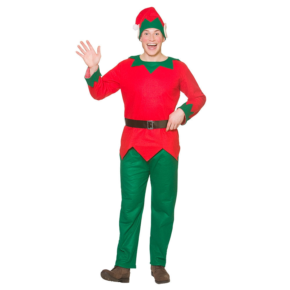 Mens Elf Costume Adult Christmas Fancy Dress Costume Santa Helper Xmas New