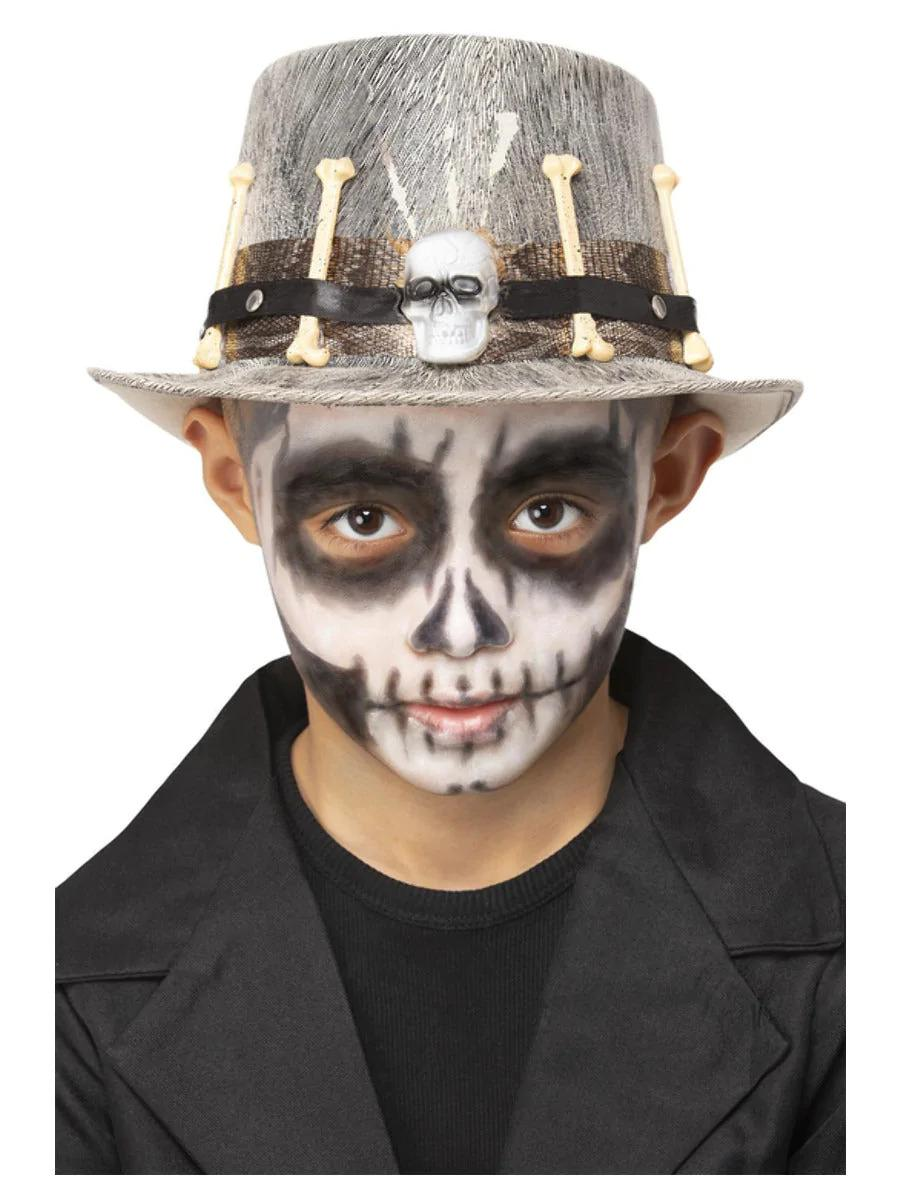 Kids Grey Voodoo Distressed Top Hat Boys Girls Fancy Dress Halloween
