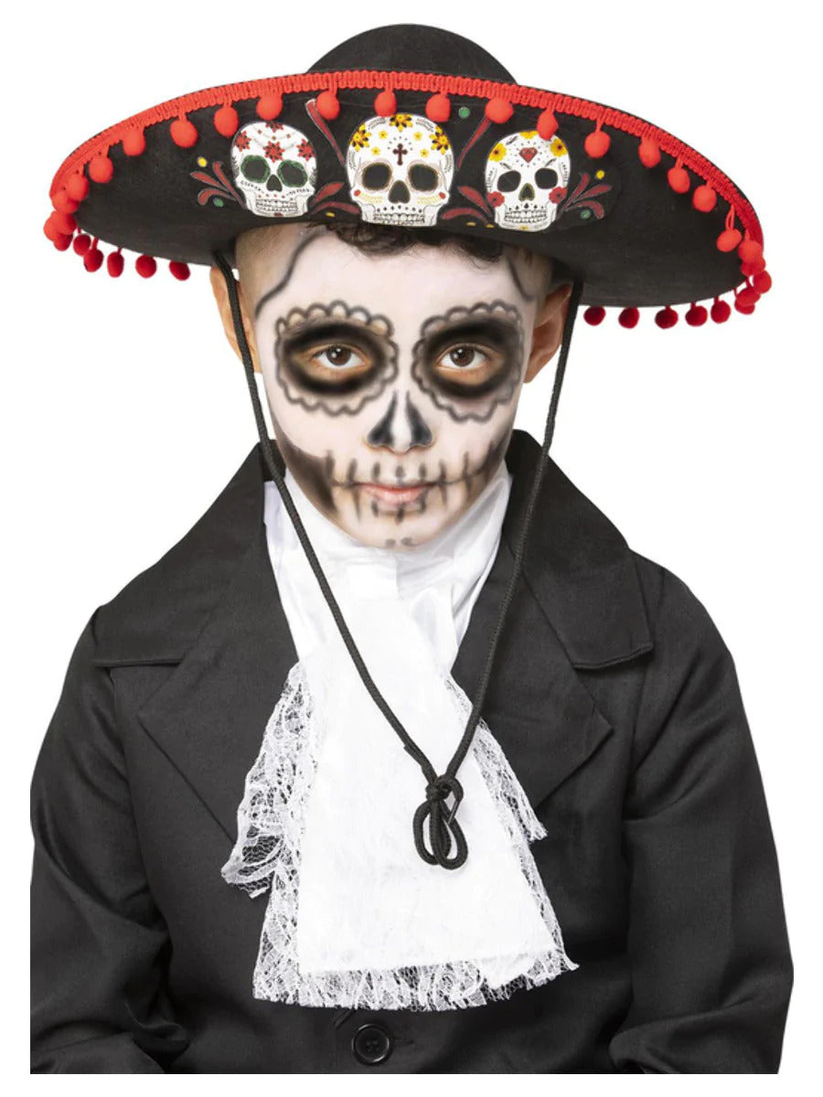 Kids Day of the Dead Sombrero Girls Boys Halloween Fancy Dress Hat