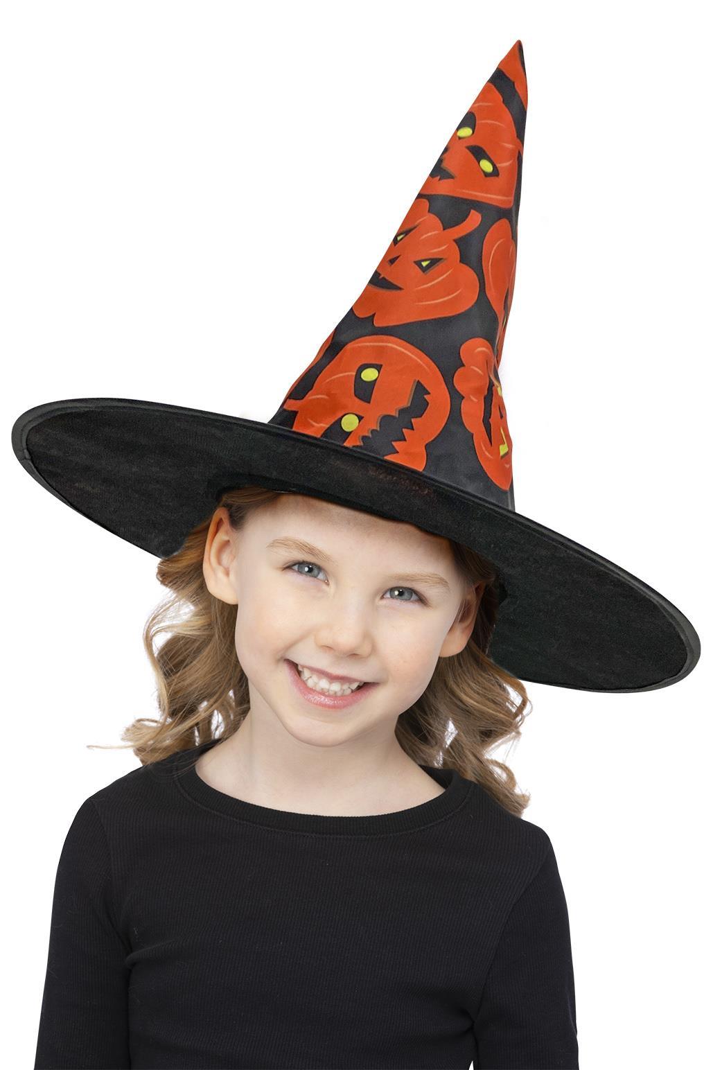 Kids Pumpkin Witch Hat Girls Halloween Witches Fancy Dress Accessory