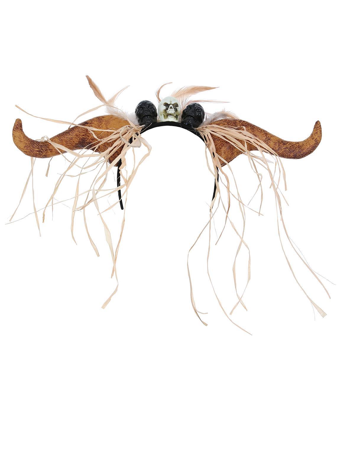 Voodoo Horn Headband Halloween Adults Fancy Dress Medieval Skull