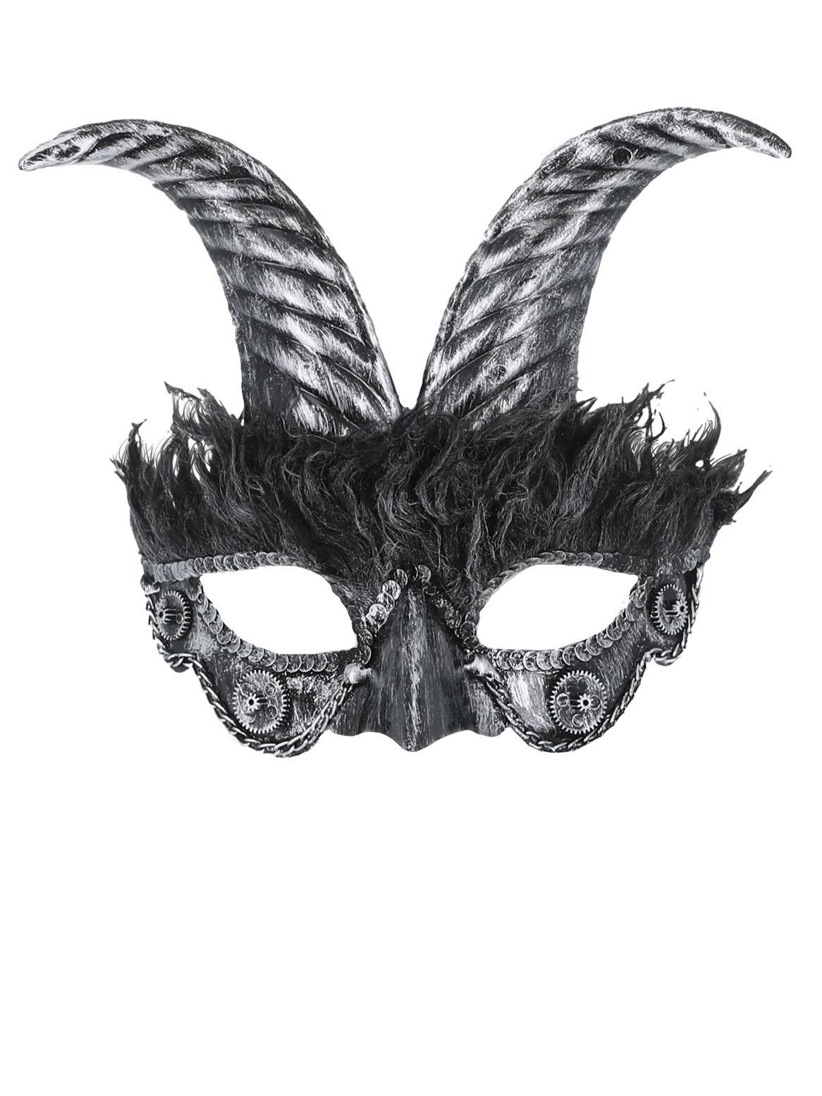 Silver Masquerade Horned Mask Adults Halloween Fancy Dress Accessory