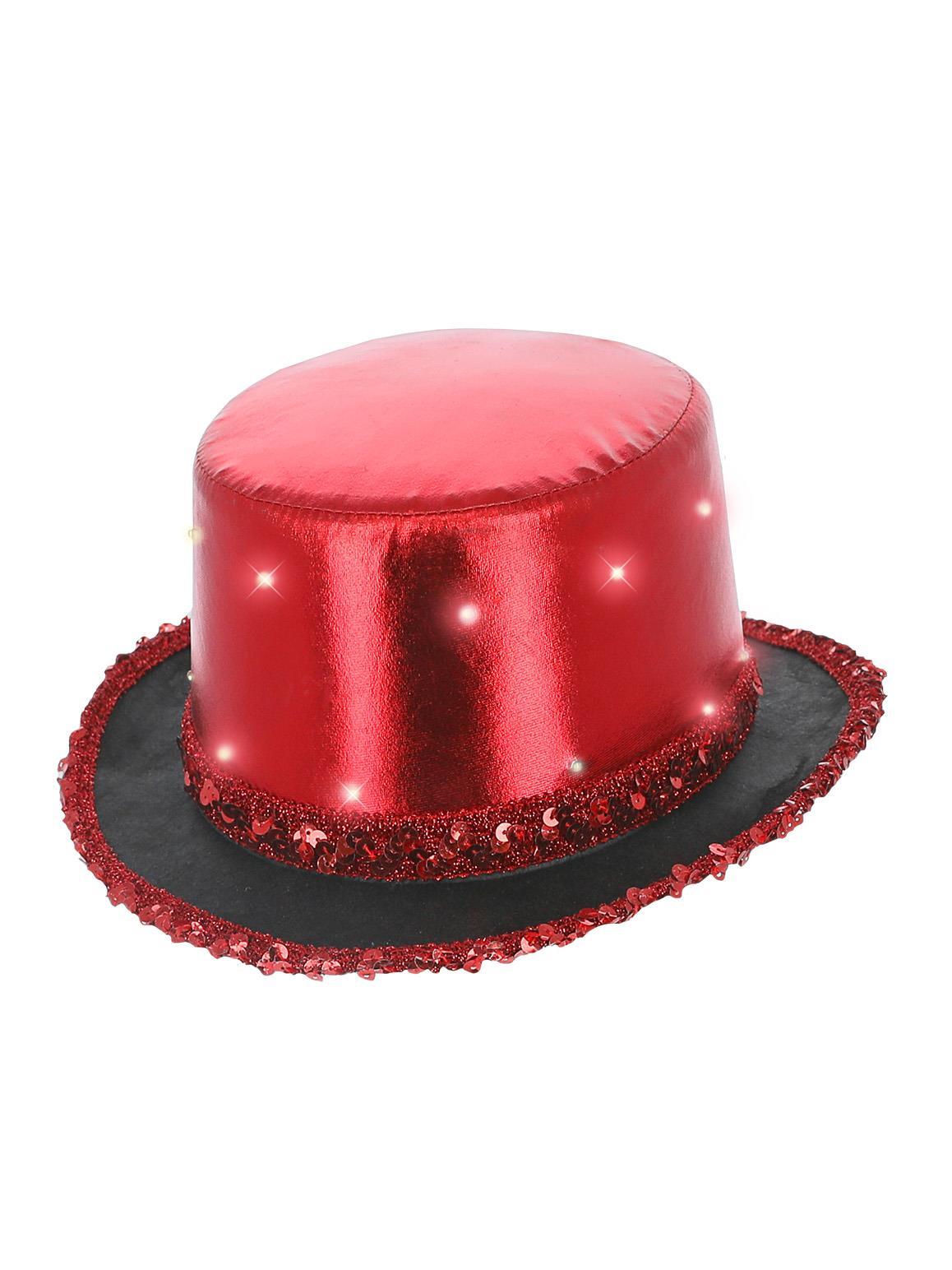 LED Light Up Metallic Top Hat Showtime Circus Fancy Dress Accessory