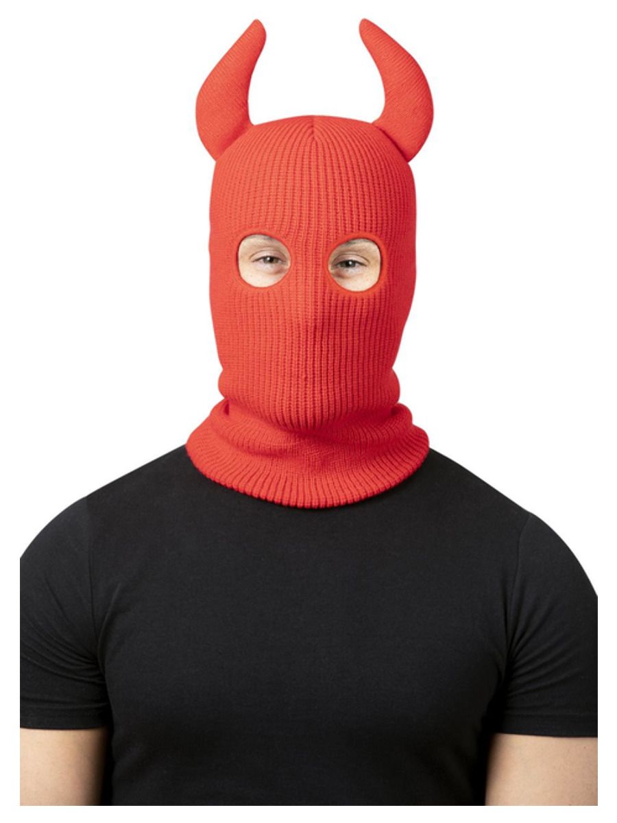 Devil Balaclava Ski Mask With Horns Adults Halloween Fancy Dress Accessory Mens Lady