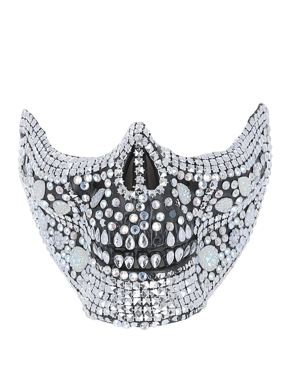 Deluxe Crystal Skull Half Face Mask Adults Halloween Fancy Dress Accessory
