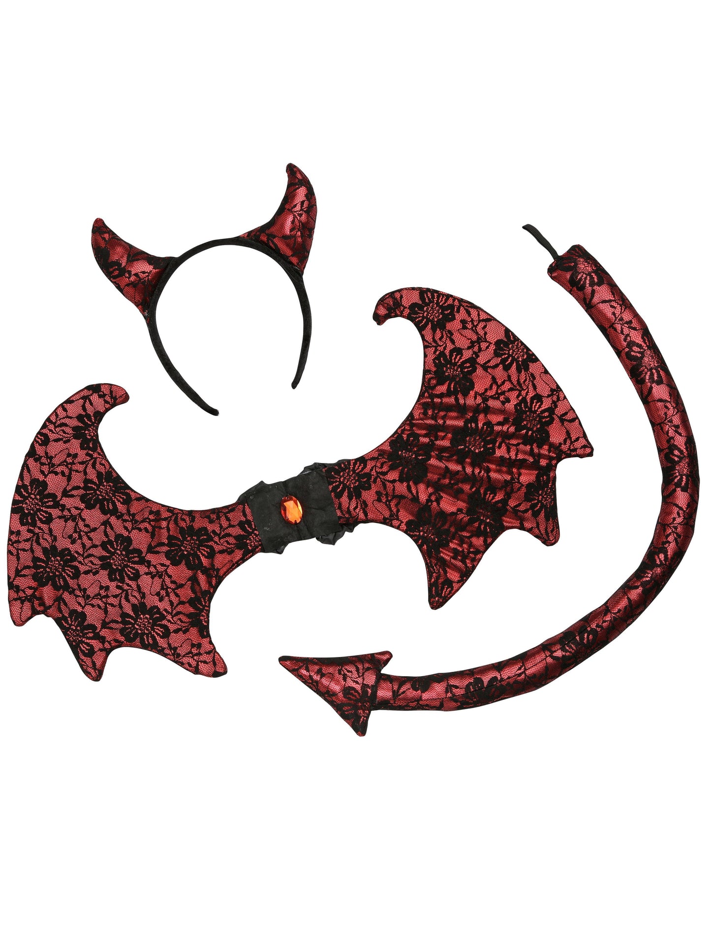 Retro Lace Devil Kit Black & Red Adults Devlis Halloween Fancy Dress Kit