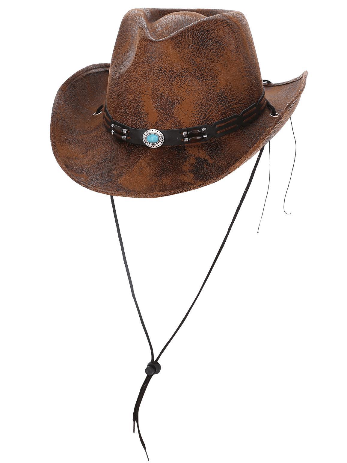 Tan Leather Look Western Cowboy Hat Adults Wild West Fancy Dress Accessory