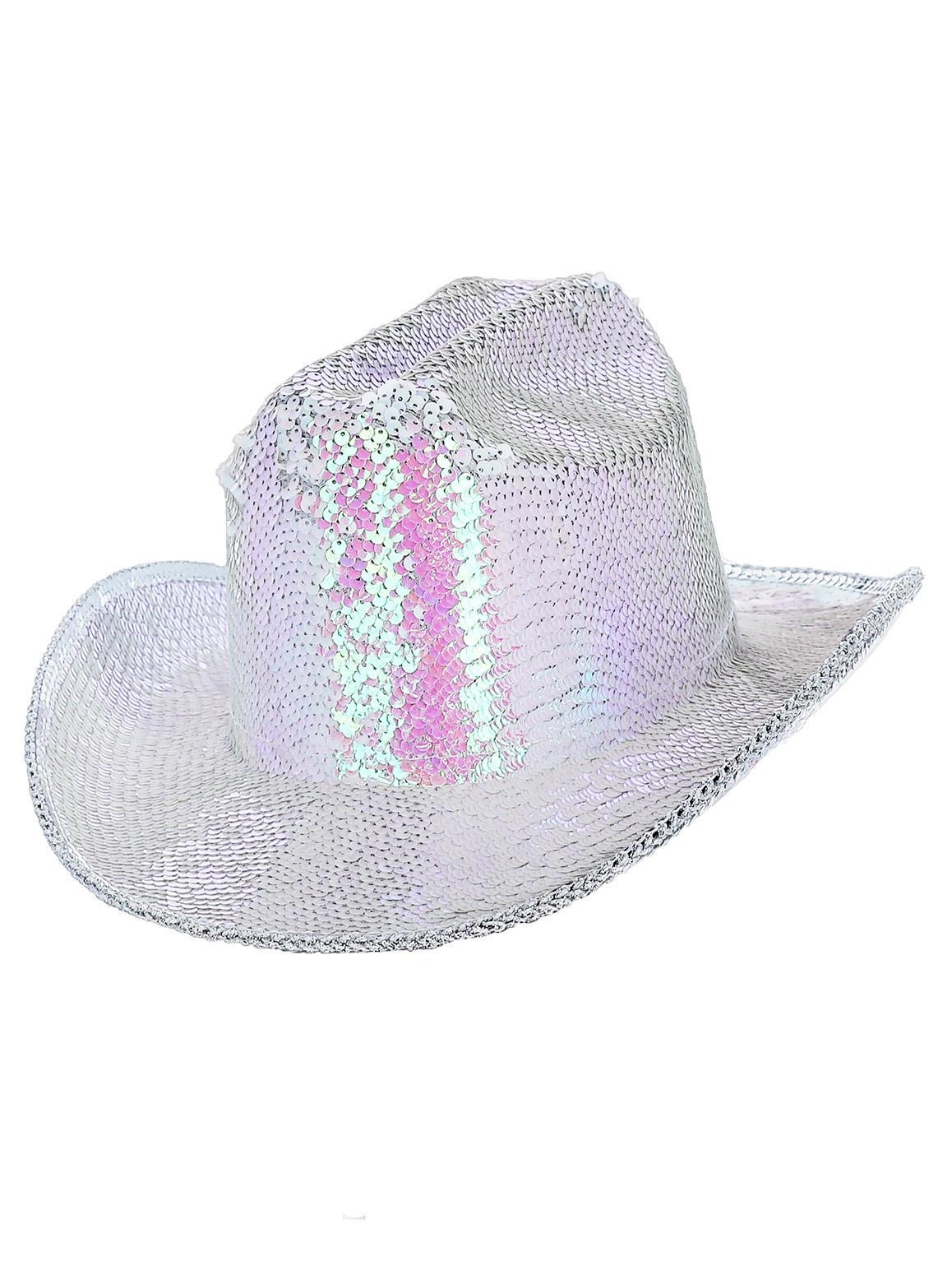 Fever Deluxe Sequin Cowboy Hat Iridescent White Deluxe Cowgirl Fancy Dress Hat