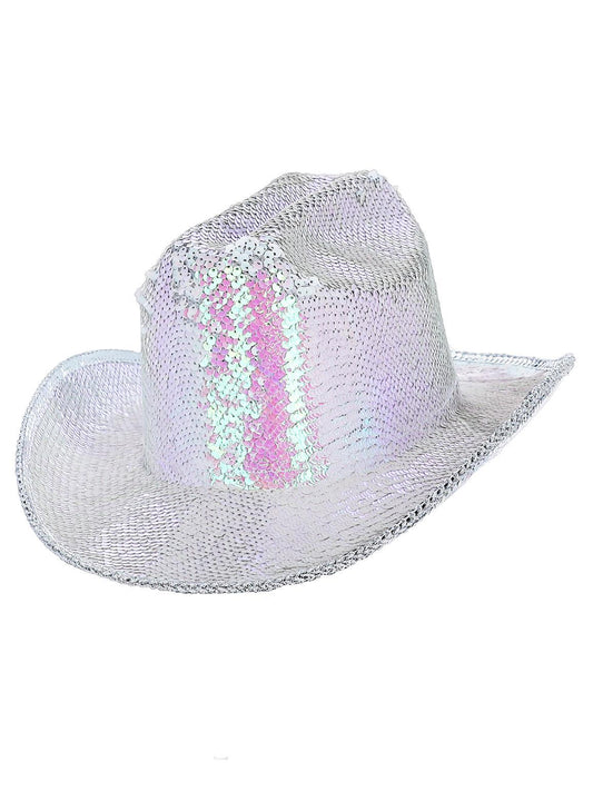 Fever Deluxe Sequin Cowboy Hat Iridescent White