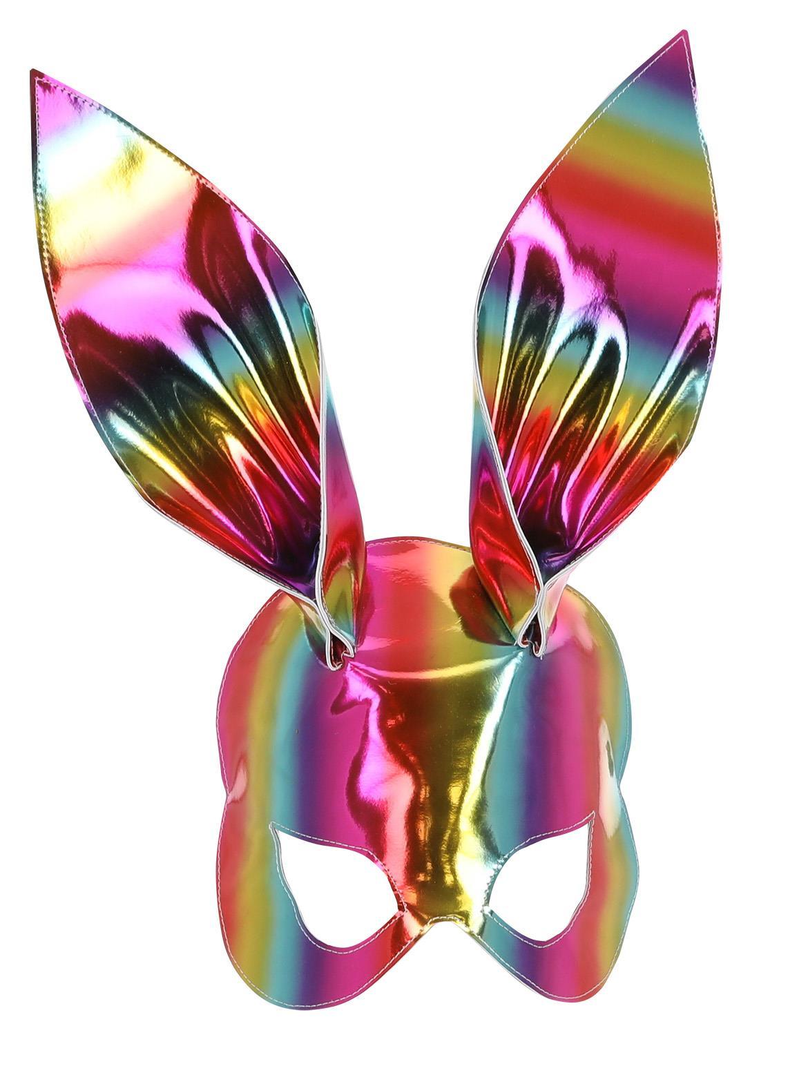 Rainbow Metallic Bunny Mask Ladies Bunny Rabbit Sexy Halloween Fancy Dress