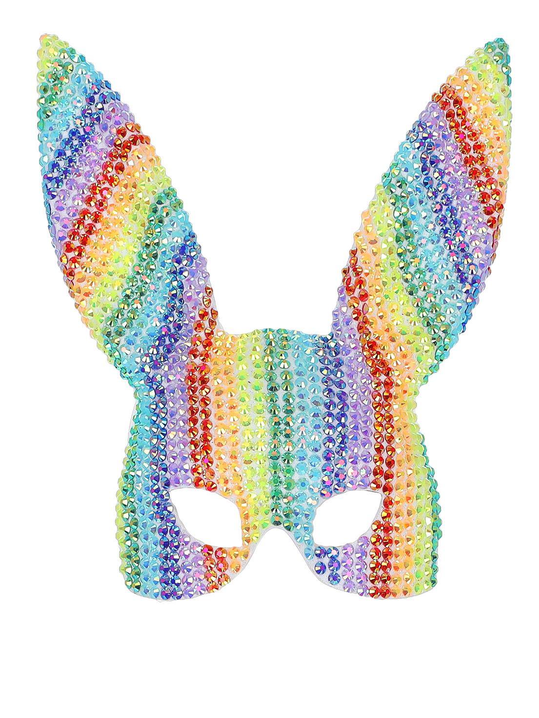 Fever Deluxe Rainbow Jewel Studded Bunny Mask Halloween Fancy Dress Ladies