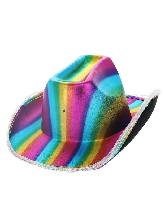LED Light Up Metallic Cowboy Hat Rainbow