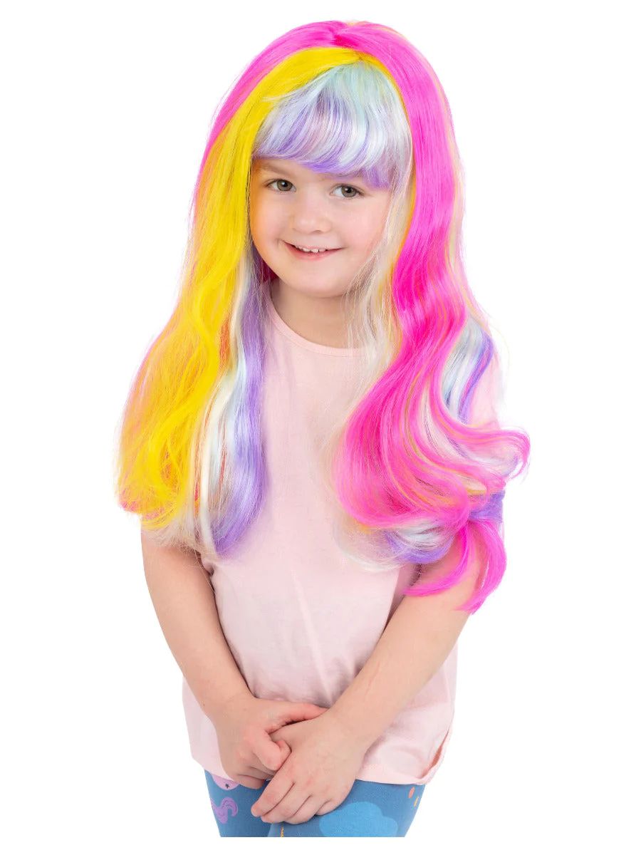 Unicorn Rainbow Wig Pink Girls Princess Party Fancy Dress Wavy Wig
