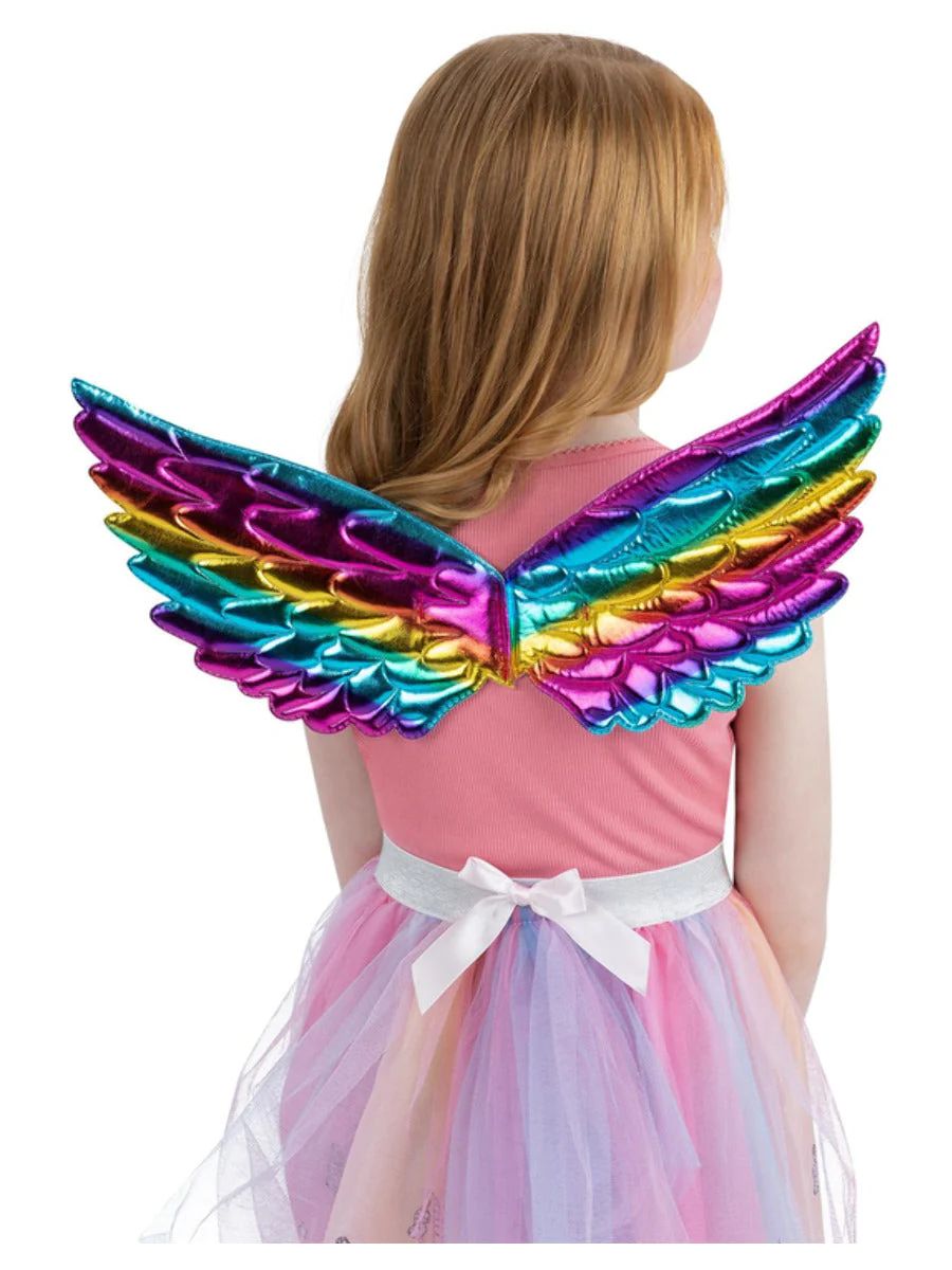Rainbow Metallic Unicorn Wings Kids Fancy Dress Accessory Mythical Book Day