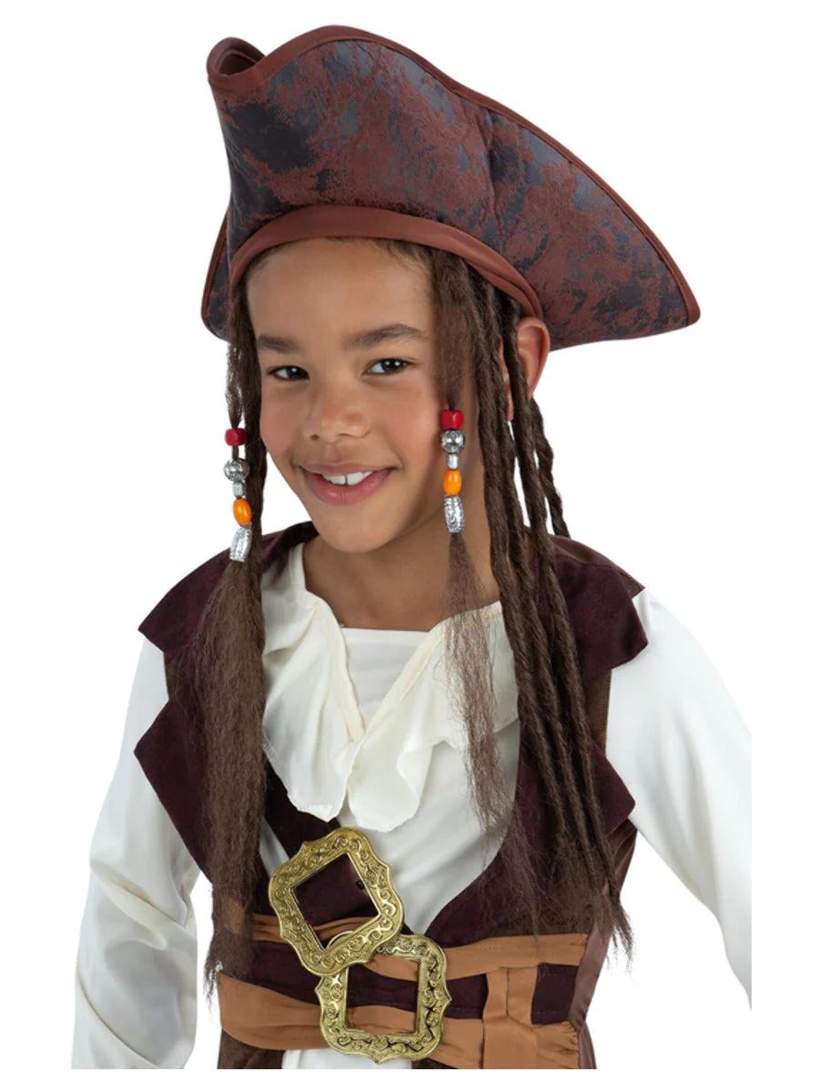 Pirate Hat with Dreadlocks Caribbean Kids Fancy Dress Costume Wig Accessory