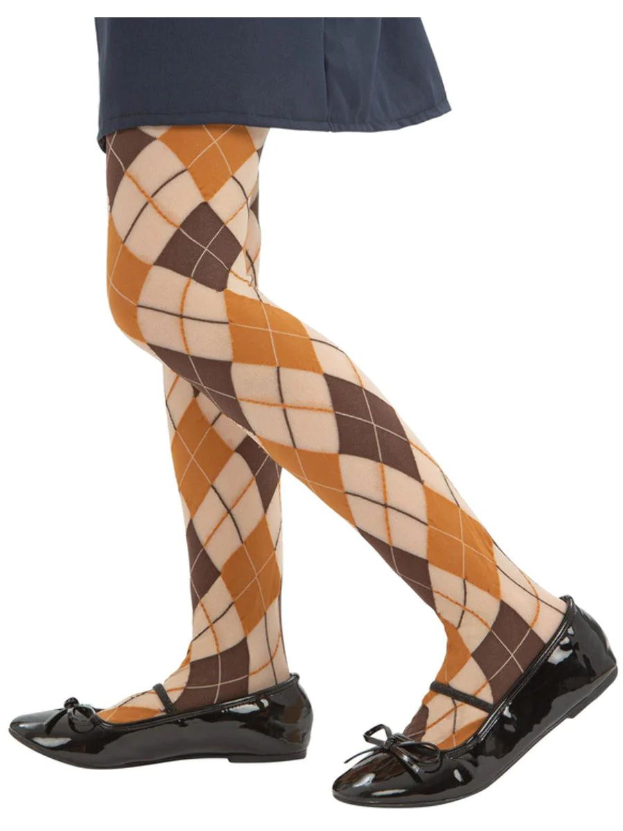 School Girl Book Day Tights History 1920s Fancy Dress Checked Tights 6-12 Years