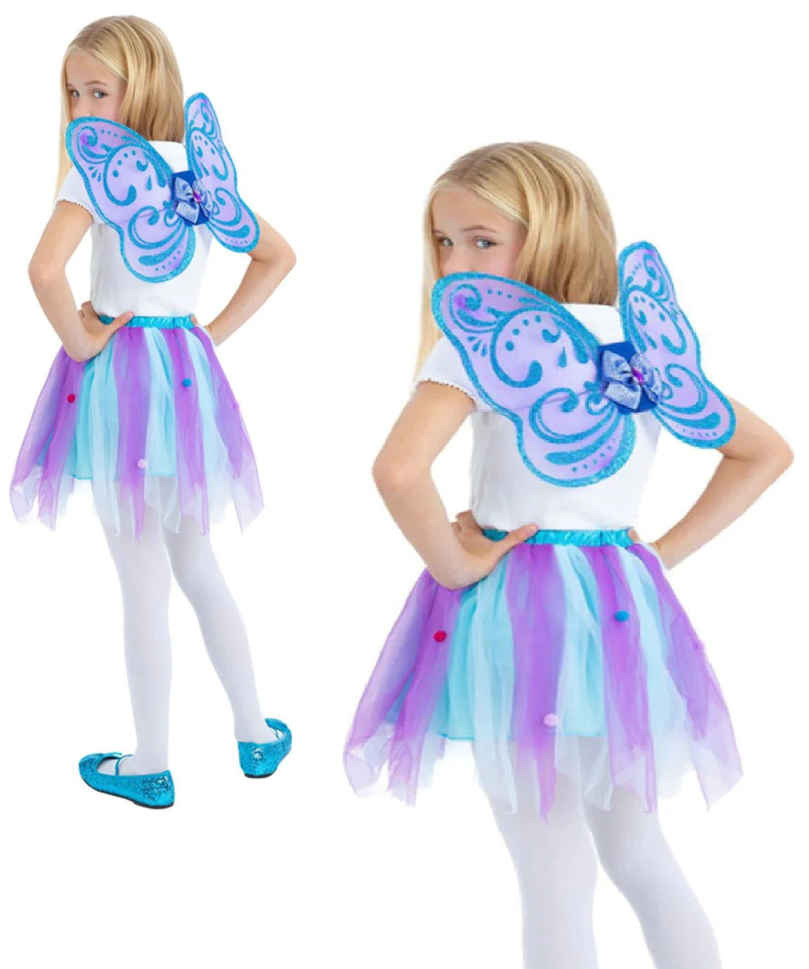 Purple Butterfly Kit Kids Fairy Fancy Dress + Wings + Tutu Kids Outfit