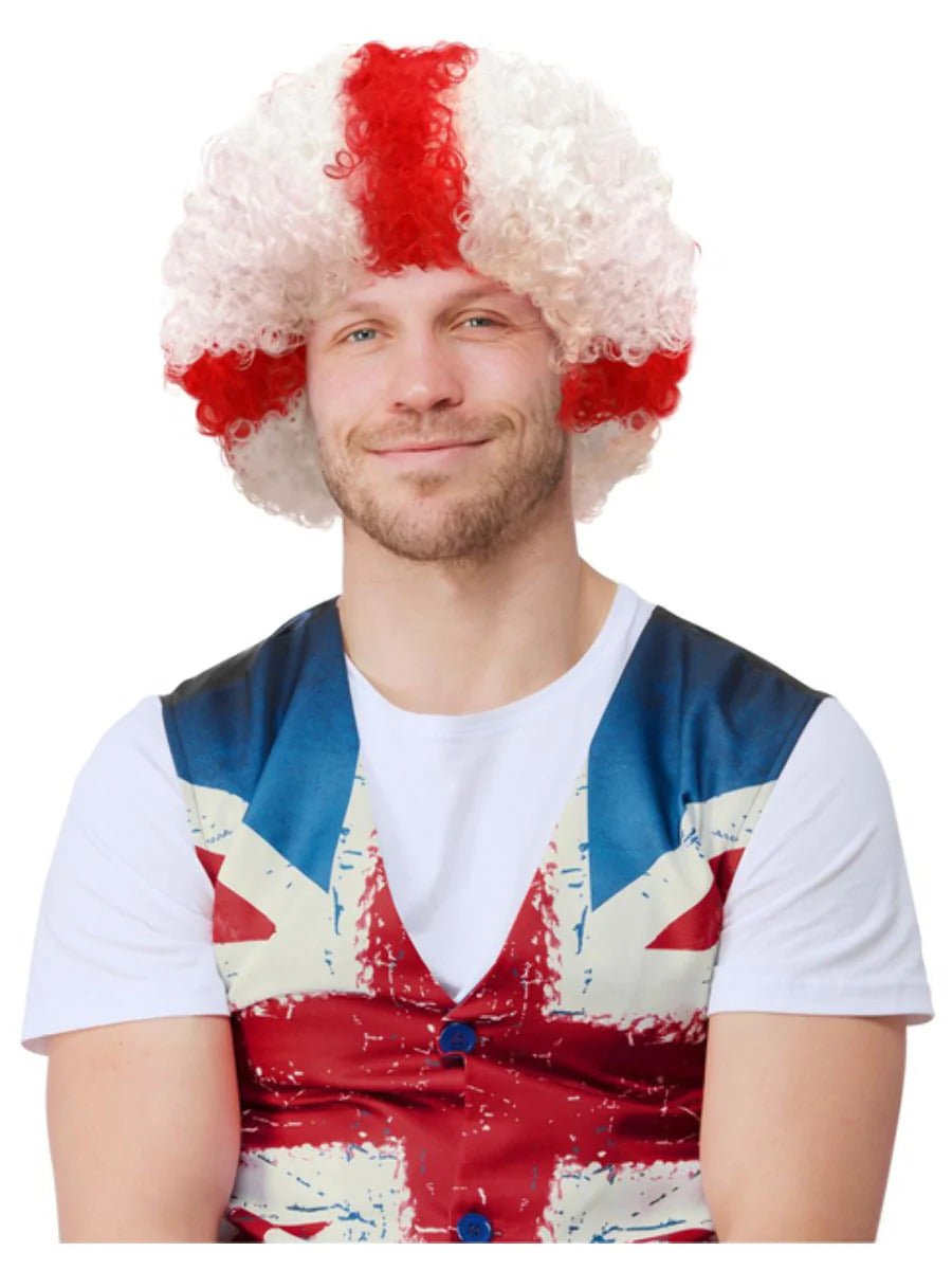 England Flag Wig Afro Wig English Euros Fancy Dress Novelty George Cross Mens Ladies
