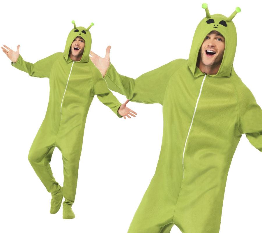 Alien Fancy Dress Costume Mens Ladies Jumpuit Aliens Outfit S-L