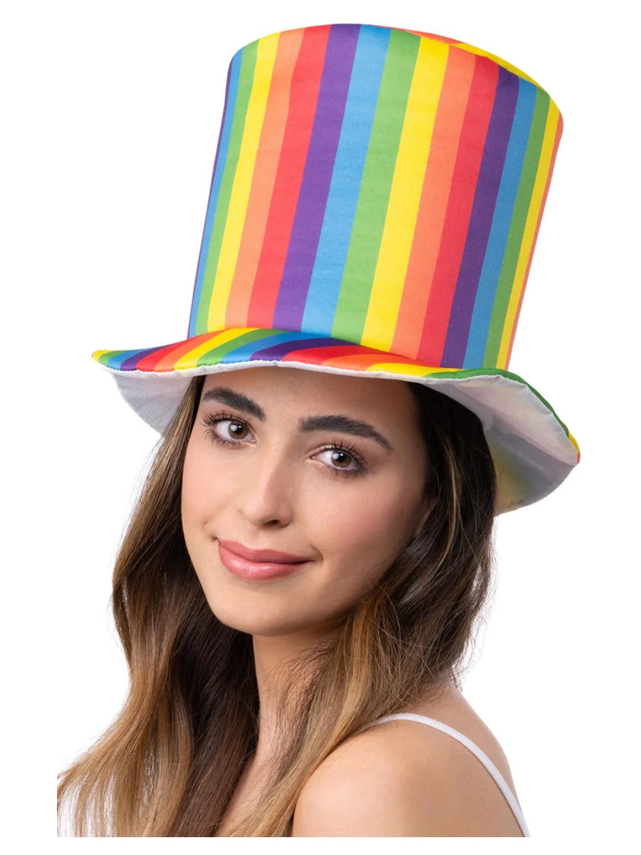 Deluxe Pride Rainbow Stripe Top Hat Adults Festival Carnival Fancy Dress