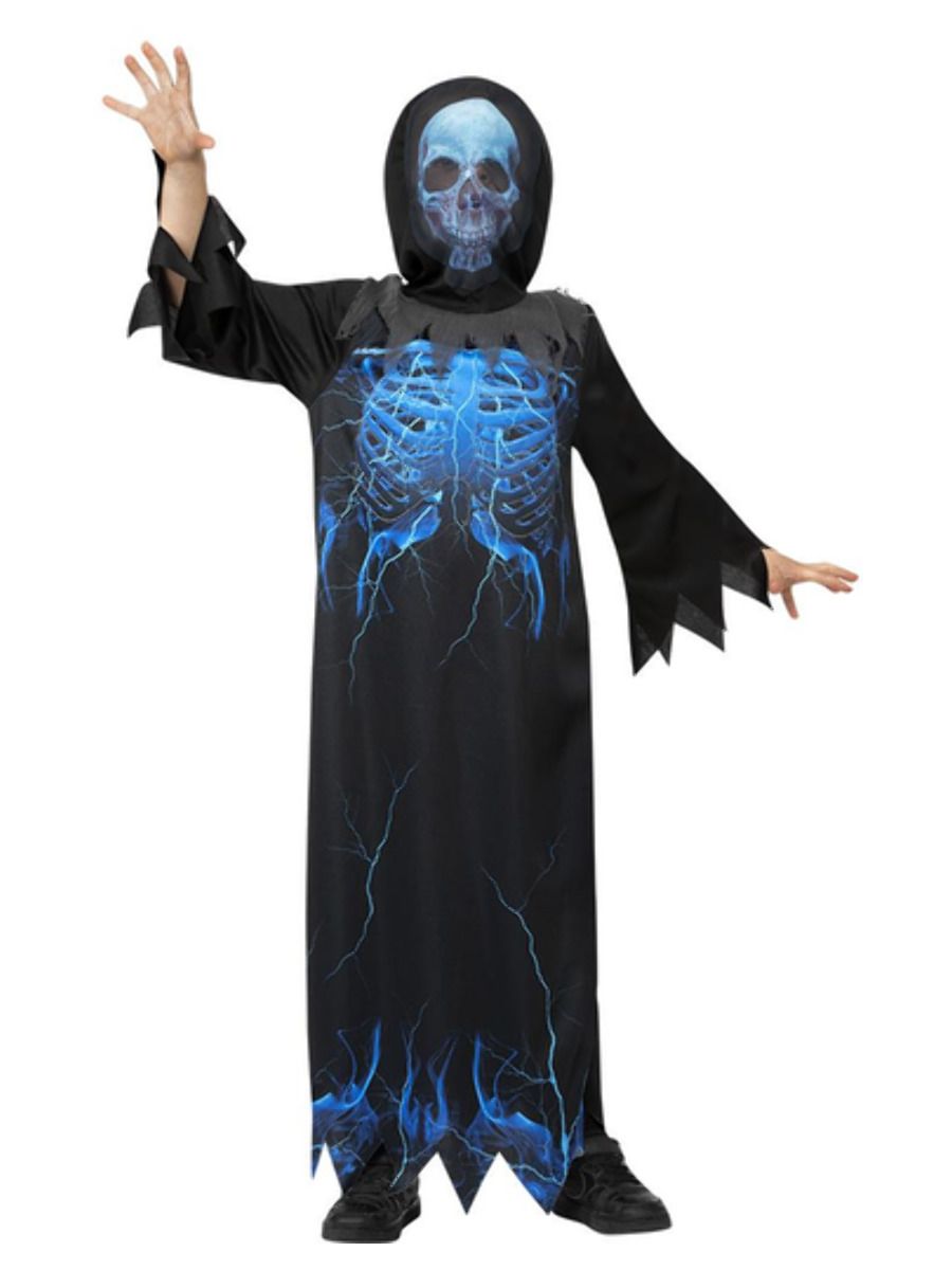 Midnight Skeleton Reaper Costume Boys Grim Reaper Skeleton Halloween Fancy Dress