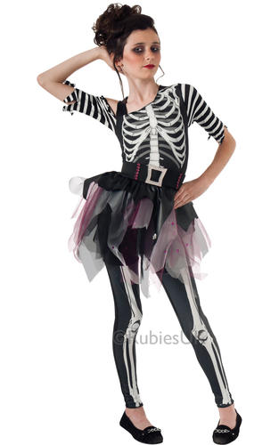 Skeleton Ballerina Girls Halloween Fancy Dress Costume Glow In The Dark