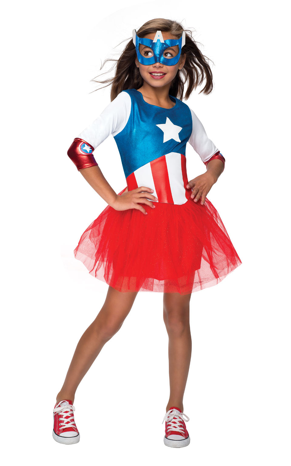 Girls Metallic Captain America Costume Marvel Super Hero Fancy Dress Book Day