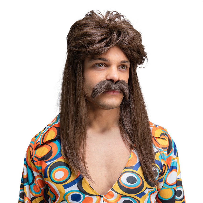 70s Guy Wig Mullet Wig Retro Groovy Hippy Fancy Dress Mens Wig Brown