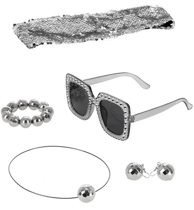 70s Disco Ball Jewellery Kit Adults Fancy Dress Retro Fancy Dress Props