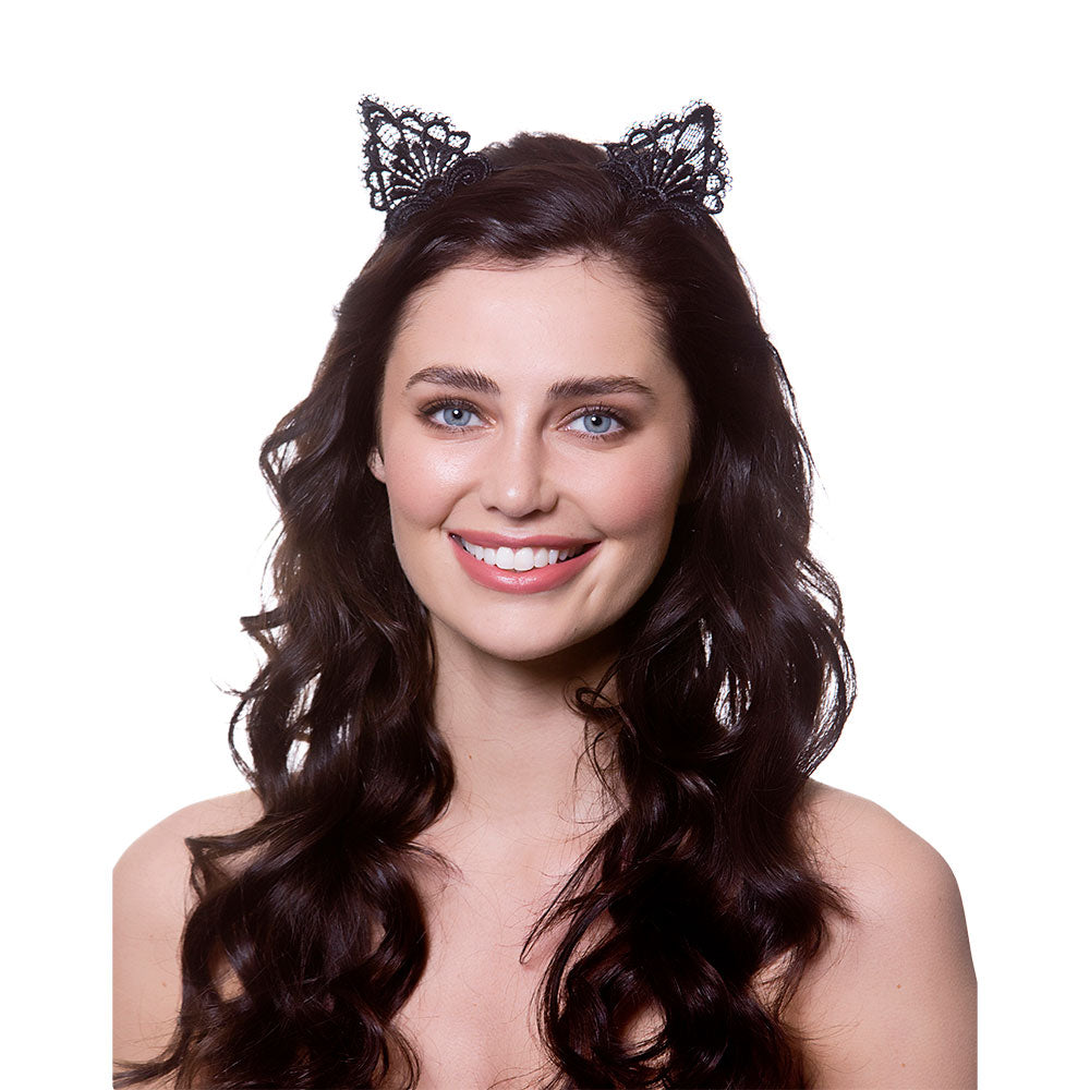 Lace Cat Ears Black Lace Cat Fancy Dress Costume Accessory Ladies Headband