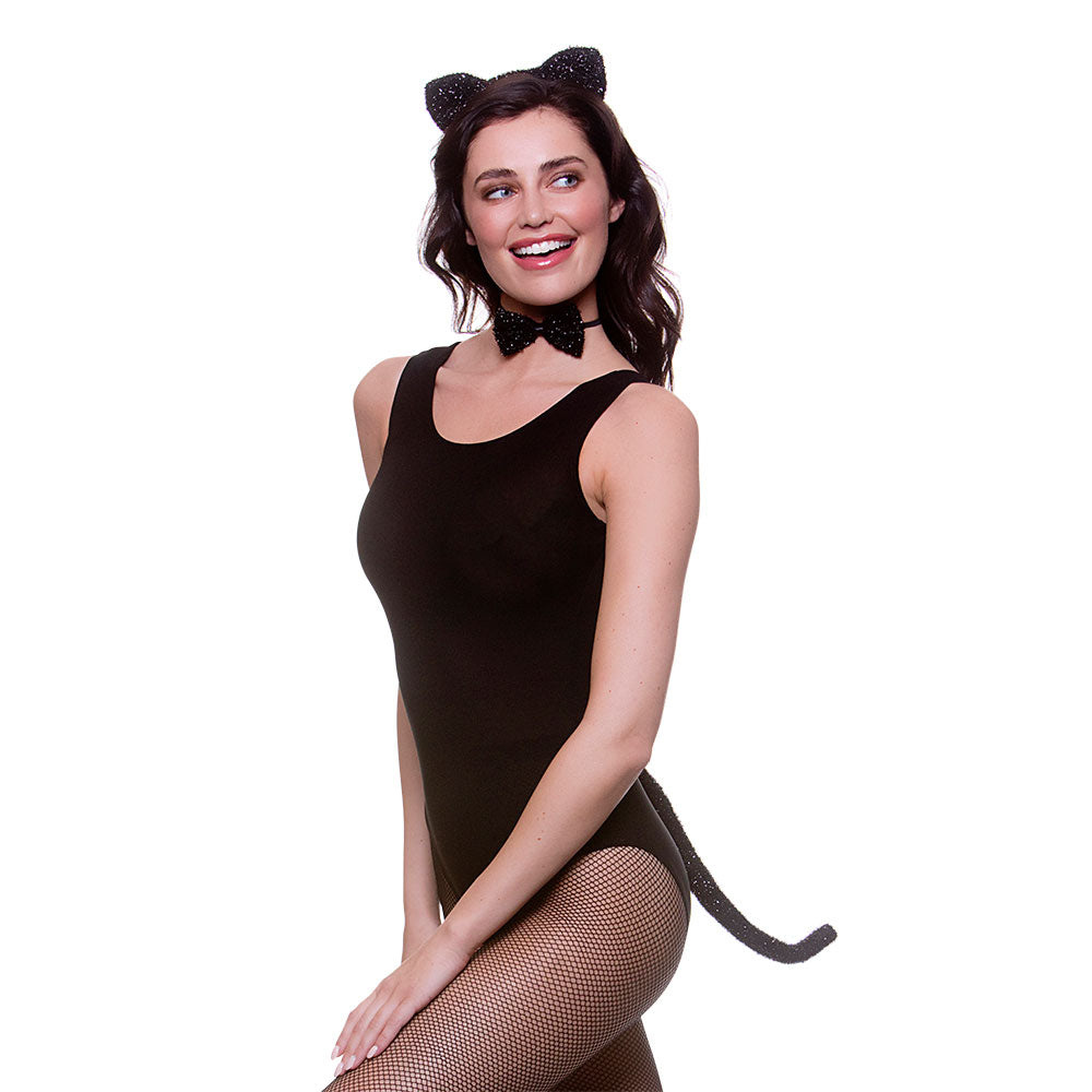3 Piece Cat Set Lurex Material Ladies Halloween Cat Fancy Dress Costume Accessory