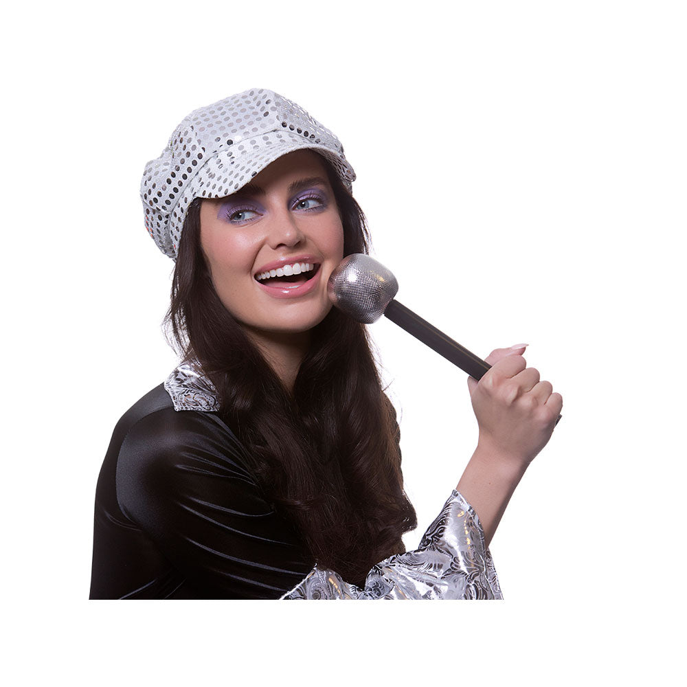 Microphone Ladies 1980s 70s Fancy Dress Costume Accessory Silver Mock Microphone