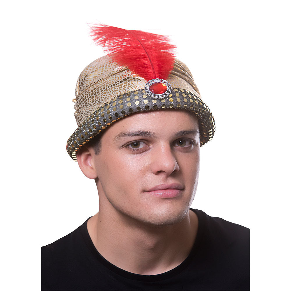 Arabian Sultan Hat Mens Geine Hat Fancy Dress Costume Accessory Gold Adults
