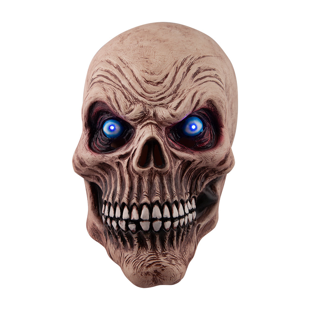 Skeleton with Blue Light Up Eyes Adults Halloween Fancy Dress Latex Skull Mask