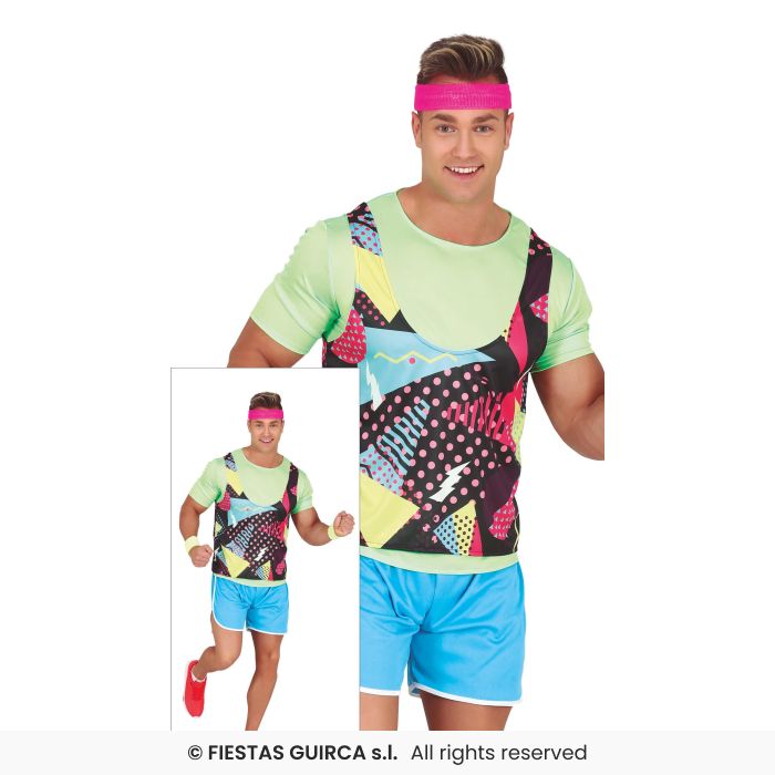 80s Neon Aztec Gymnast Mens Aerobics Fancy Dress Costume Adults M-XL