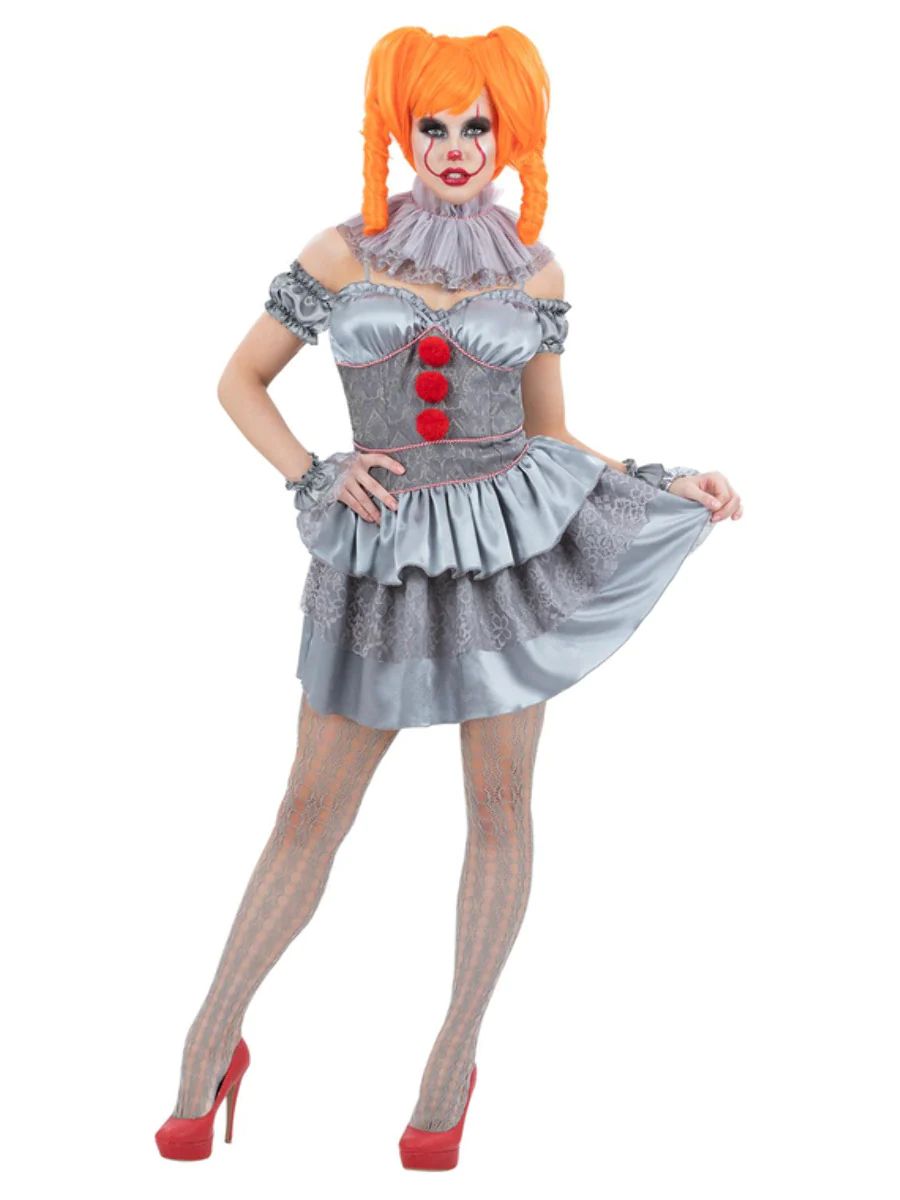 IT Chapter 2 Pennywise Ladies Costume Halloween Fancy Dress Clown Grey